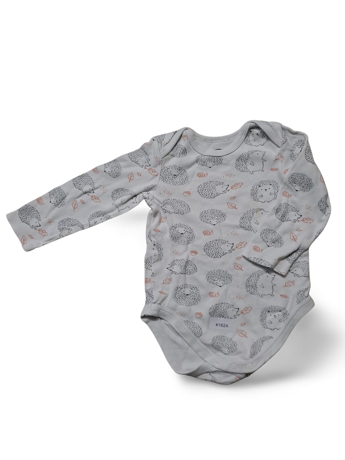 Langarmbody Weiss mit Igelmuster - Gr. 92