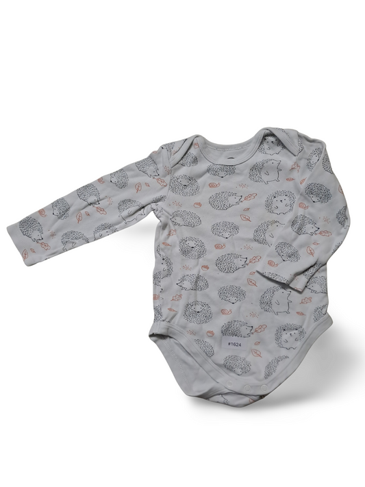 Langarmbody Weiss mit Igelmuster - Gr. 92