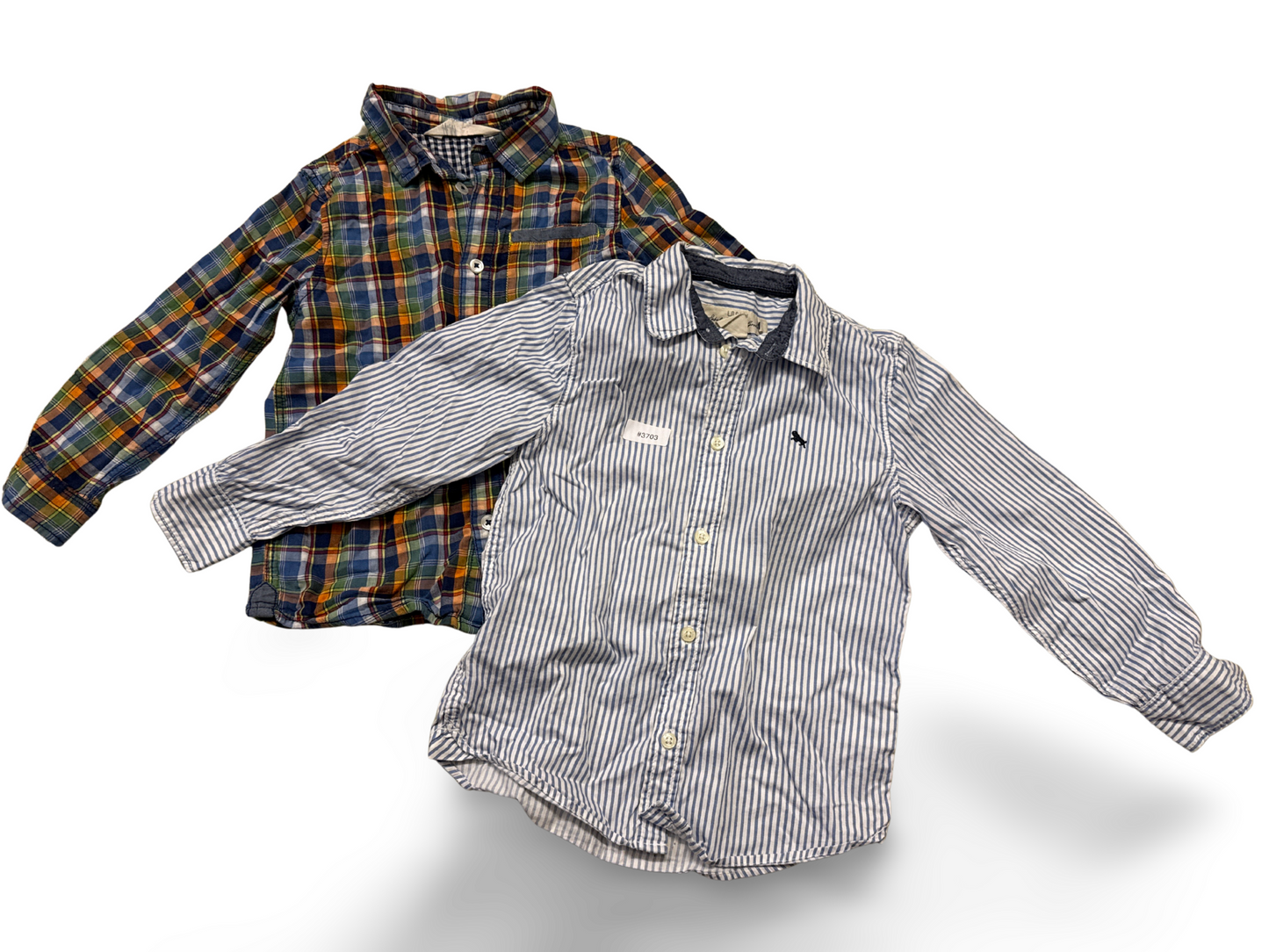 Bundle of 2 long-sleeved shirts, checked and striped - size 110