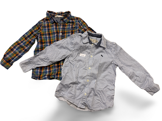 Bundle of 2 long-sleeved shirts, checked and striped - size 110
