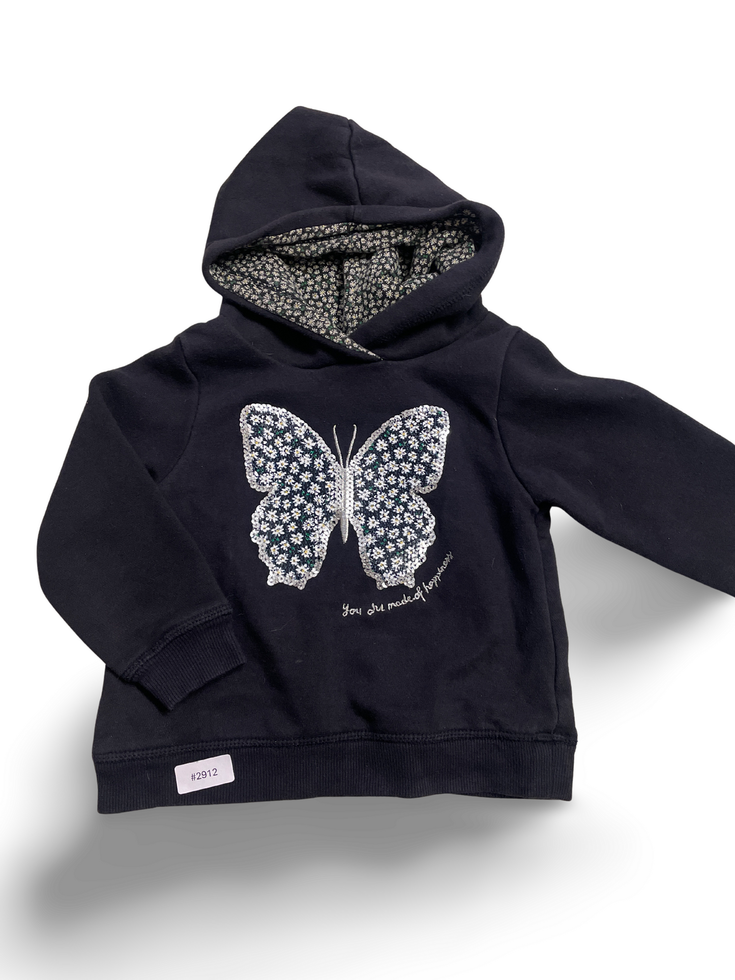Dunkelblauer Kapuzenpullover mit Schmetterlingsmotiv - Gr. 98
