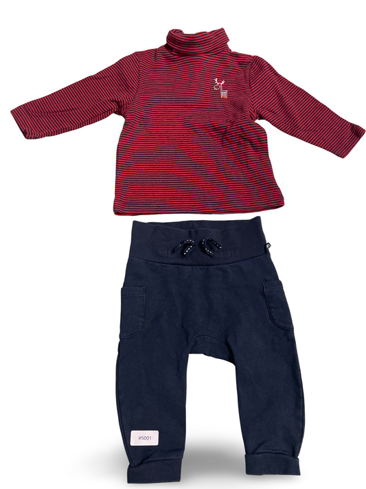 Gestreiftes Langarmshirt mit Rollkragen und Jogginghose - Gr. 68