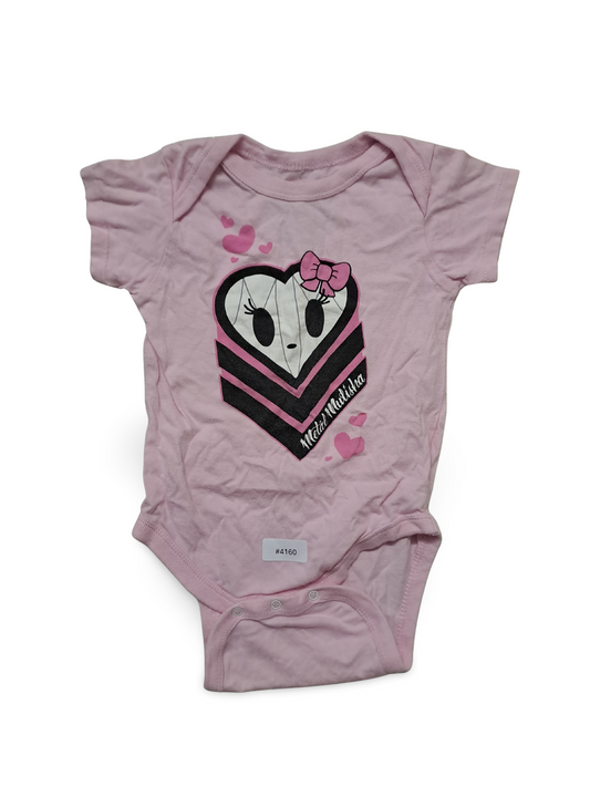 Rosa Kurzarm-Strampler mit Herzmotiv - Gr. 86