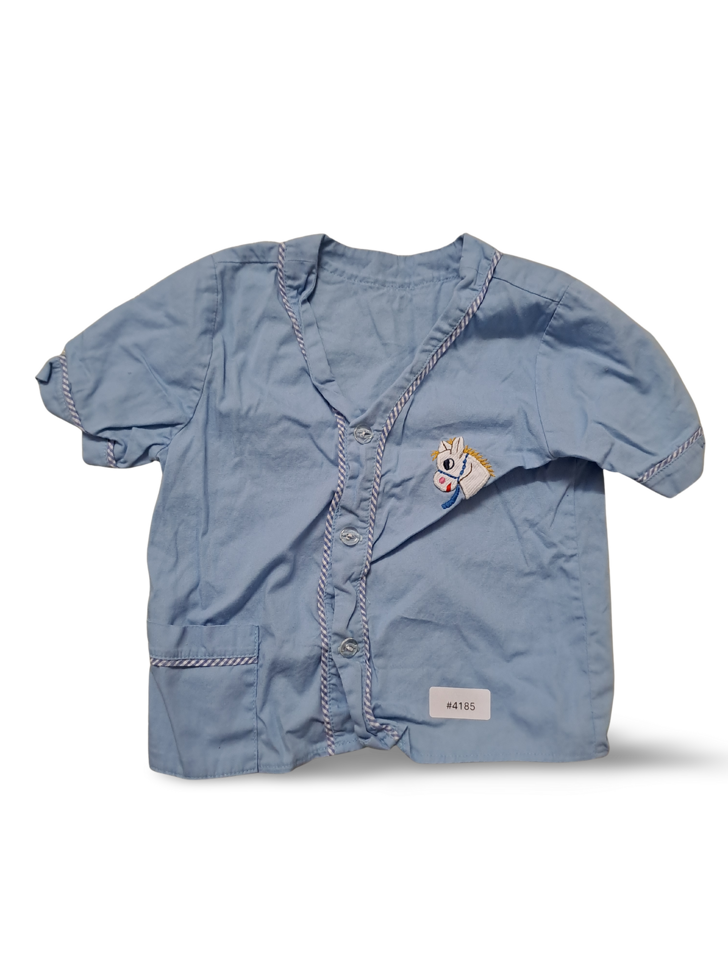 Hellblaues Kurzarmhemd mit Pferde-Stickerei - Gr. 80