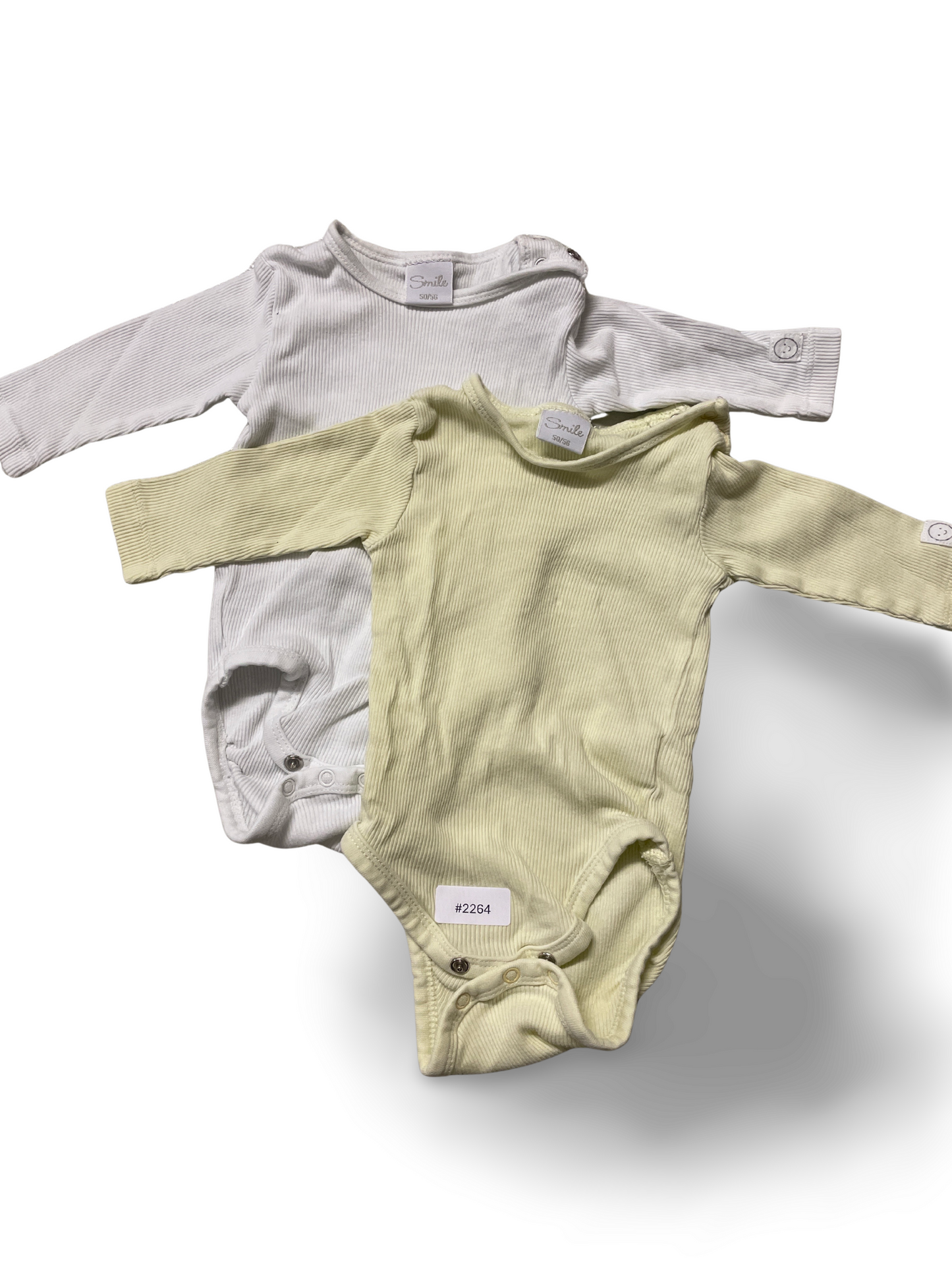 2er Bundle Strampler langarm weiss und hellgelb gerippt - Gr. 50