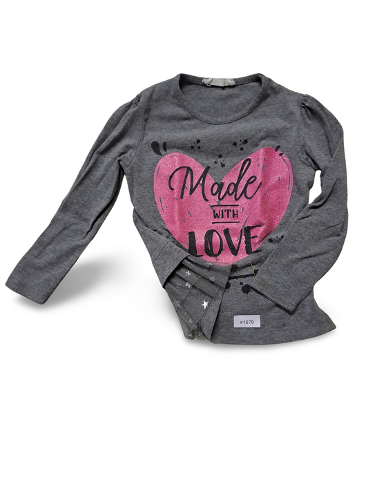 Langarmshirt Grau mit Herzprint - Gr. 92