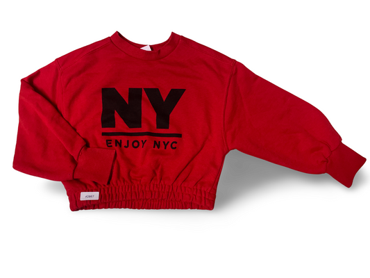 Rotes kurzgeschnittenes Sweatshirt mit NY-Print - Gr. 122