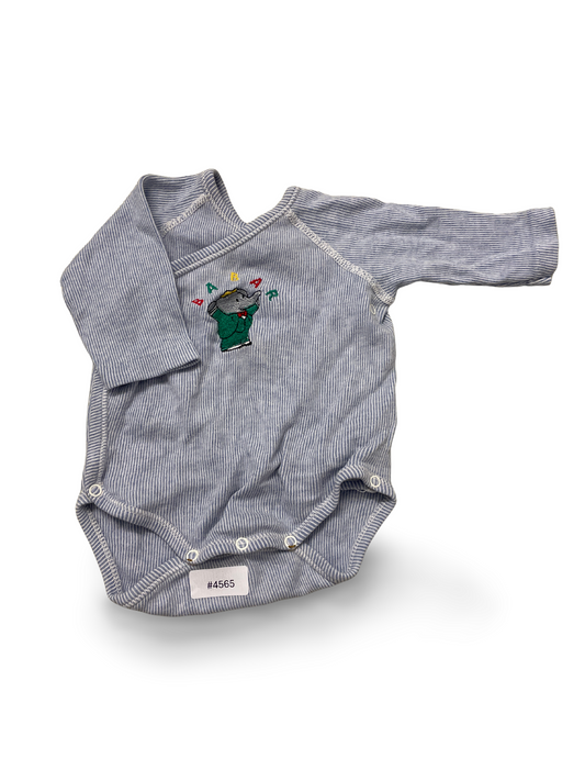 Langarmbody blau-gestreift mit Elefantenstickerei - Gr. 56