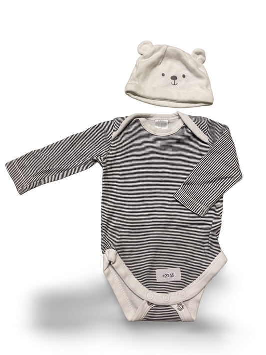 Gestreifter Langarm-Body mit Mütze - Gr. 56