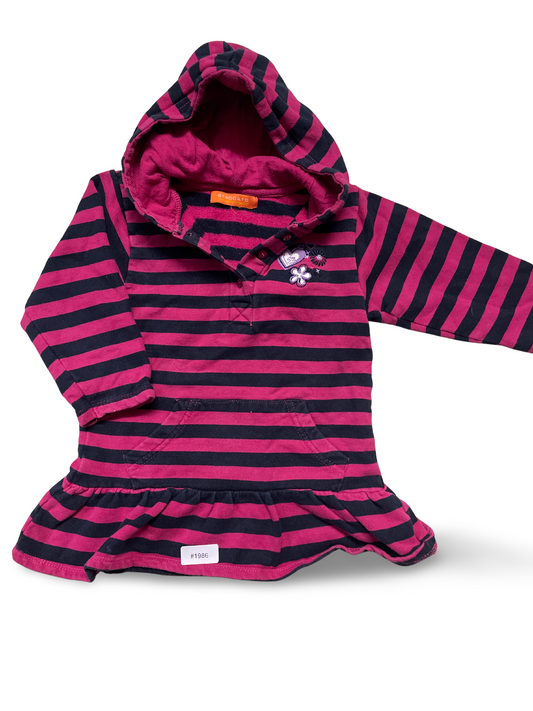 Kapuzenkleid pink-dunkelblau gestreift mit Volant - Gr. 86