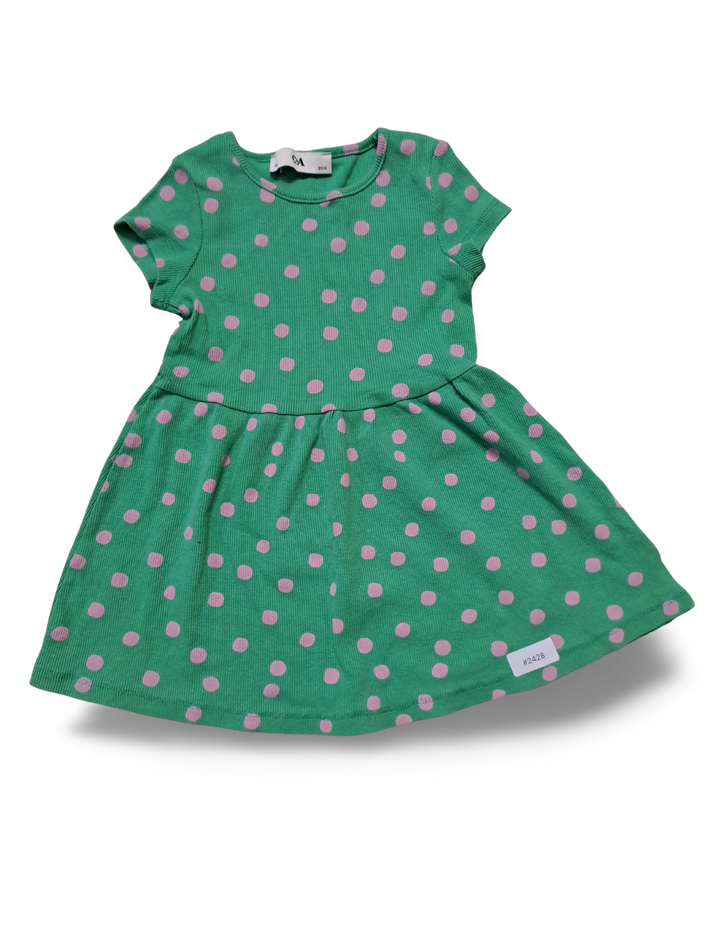 Grünes Kleid mit rosa Punkten - Gr. 92