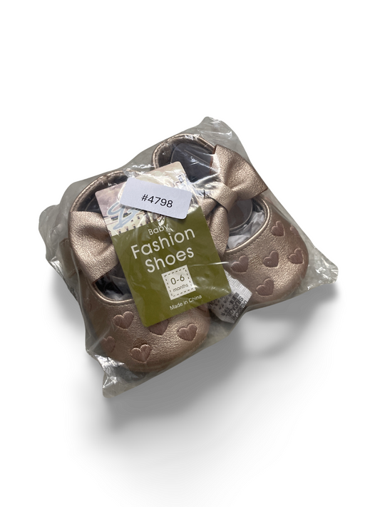 Babyschuhe Ballerina rosa-gold mit Schleife und Herzen - Gr. 18