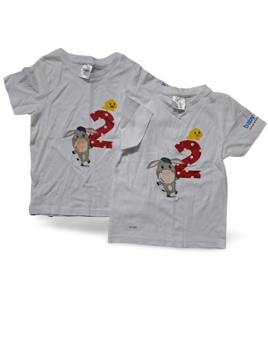2er Bundle T-Shirts Weiss mit Zahl 2 und Esel - Gr. 98