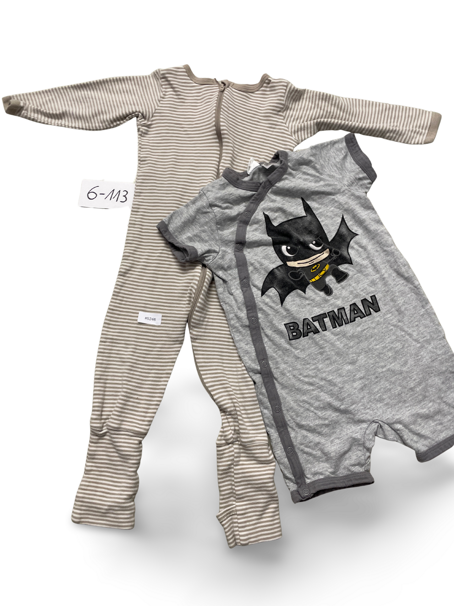 2er Bundle Strampler gestreift mit Füssen und Batman Kurzarm - Gr. 92