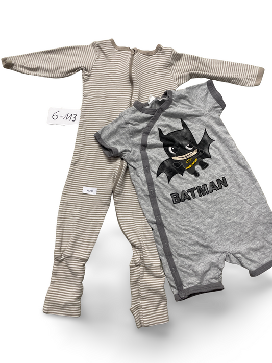 2er Bundle Strampler gestreift mit Füssen und Batman Kurzarm - Gr. 92