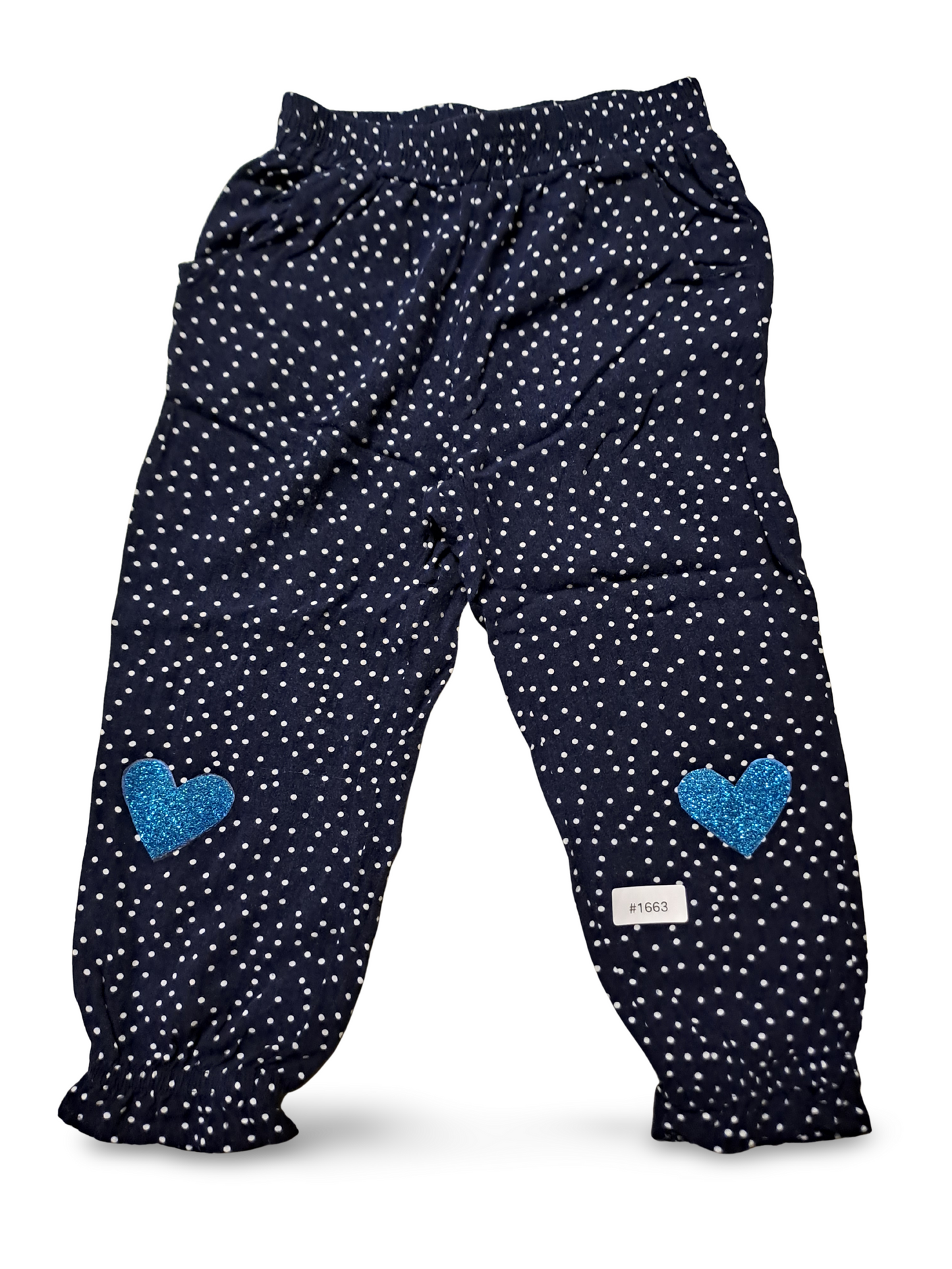 Dunkelblaue Leggings mit Pünktchen und Glitzerherzen - Gr. 92