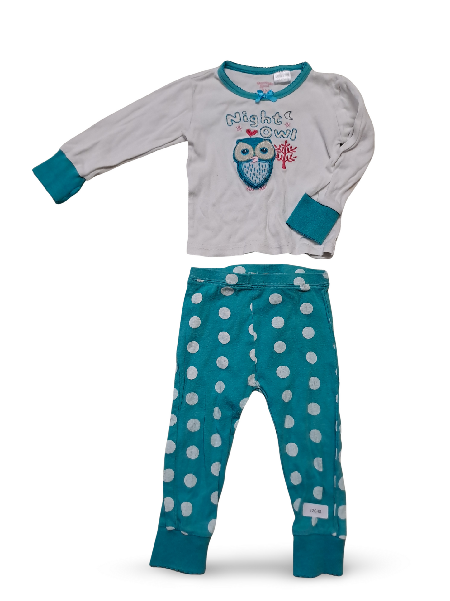Zweiteiliger Schlafanzug mit Eulenmotiv und gepunkteter Leggings - Gr. 86