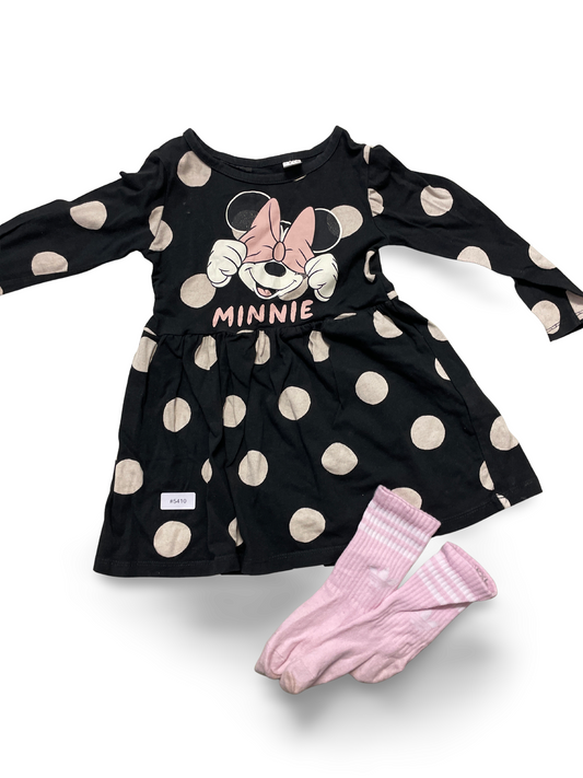 Schwarzes Langarm Minnie Kleid mit grossen Punkten - Gr. 98
