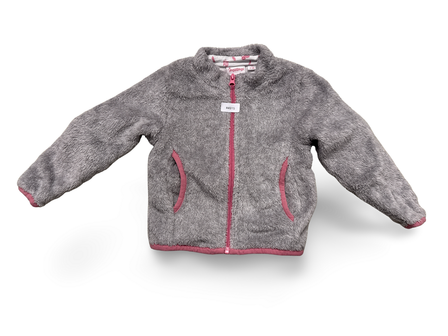 Flauschige graue Fleecejacke mit rosa Reissverschluss - Gr. 98