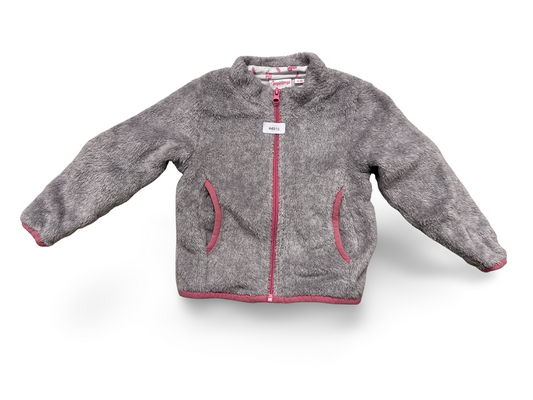 Flauschige graue Fleecejacke mit rosa Reissverschluss - Gr. 98