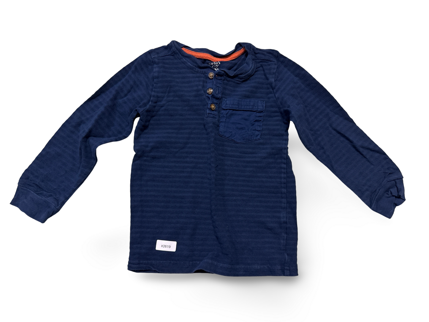Dunkelblaues Langarmshirt mit Knopfleiste und Brusttasche - Gr. 116