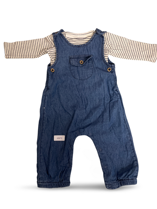 Jeans Strampler mit gestreiftem Langarmshirt - Gr. 62