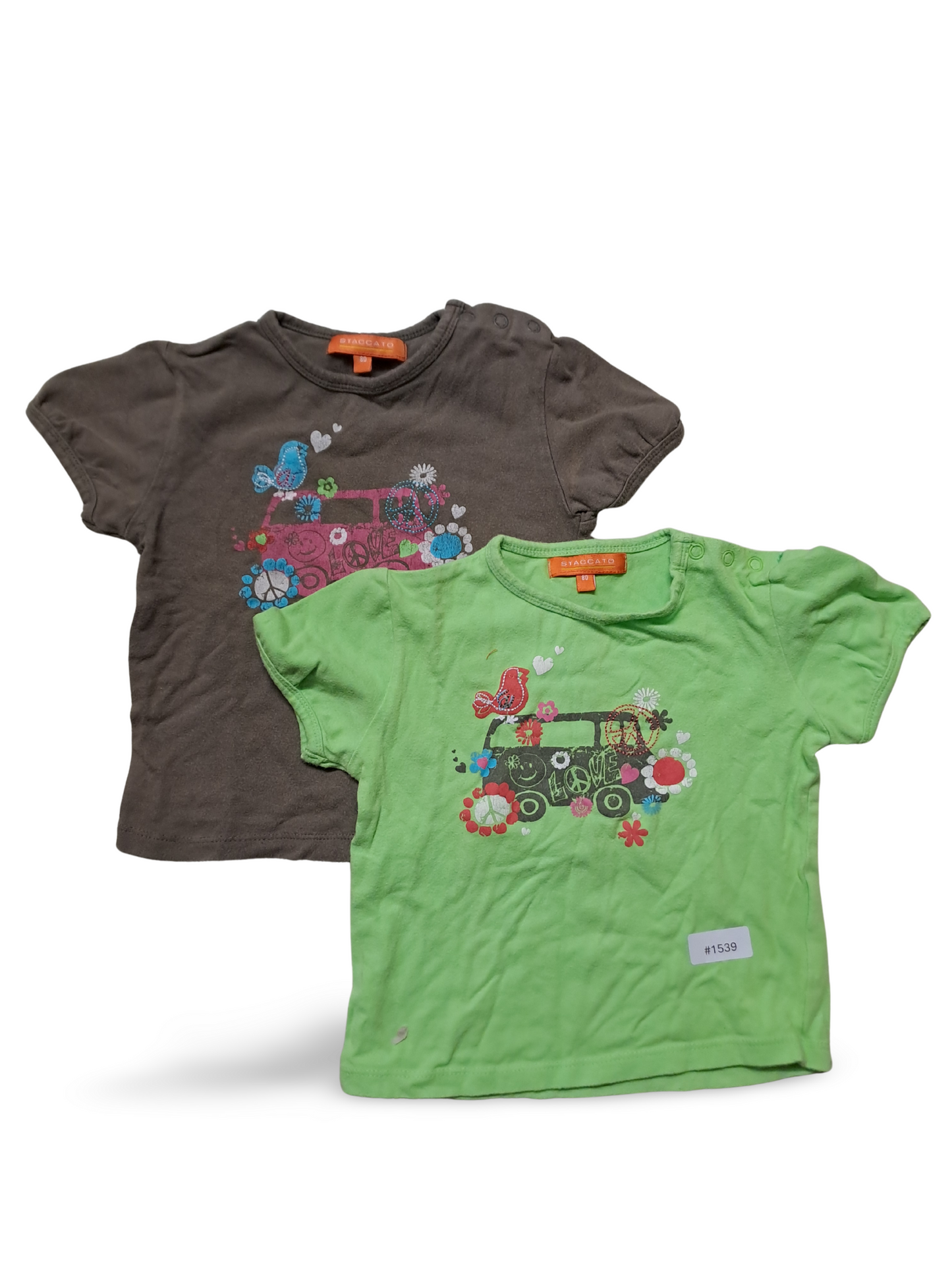 2er Bundle Kurzarm T-Shirts mit Bus- und Blumenmotiv - Gr. 80