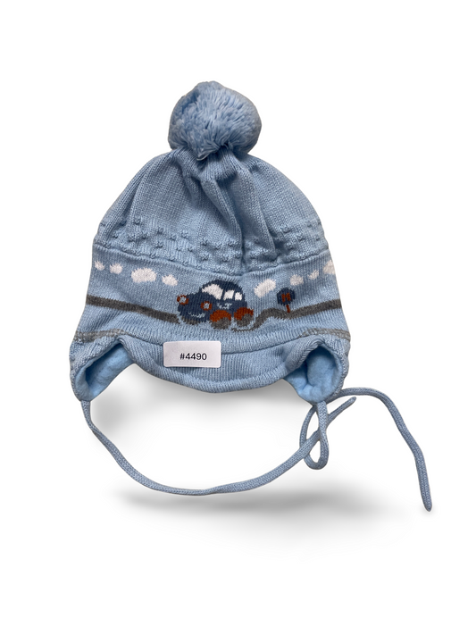 Strickmütze mit Bommel und Ohrenklappen - Gr. 68