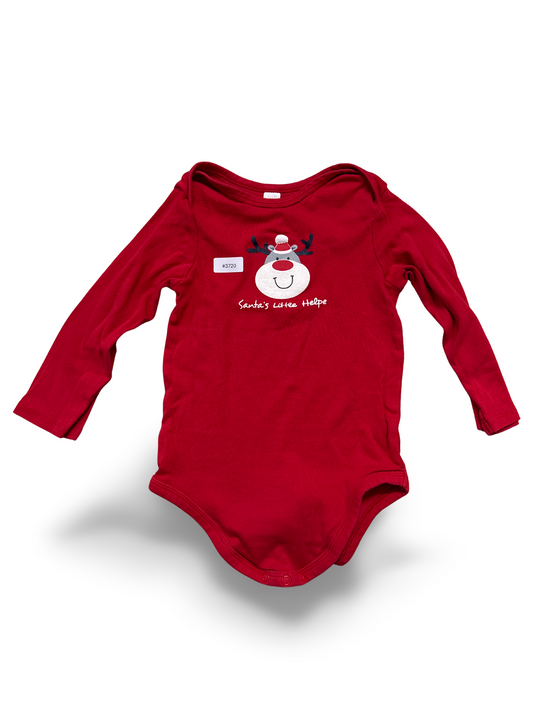 Red long-sleeved bodysuit with reindeer motif - size 104