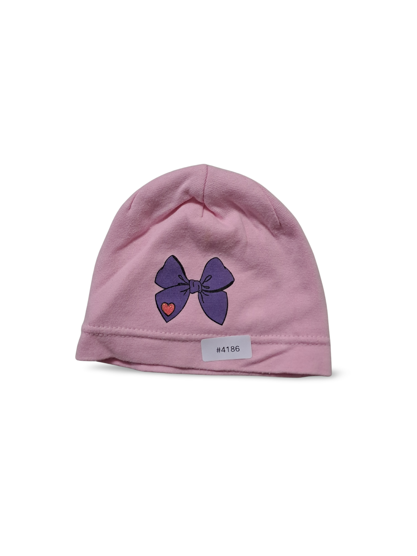 Babymütze rosa mit violetter Schleife - Gr. 80