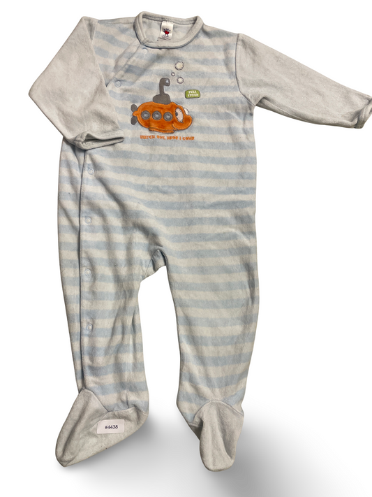 Hellblau-weiss gestreifter Strampler mit U-Boot-Applikation - Gr. 80