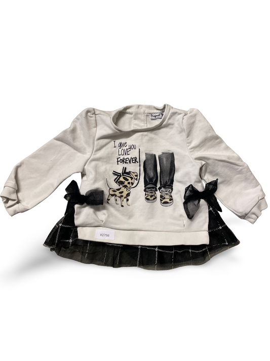 Weisses Sweatshirtkleid mit Tüllrock und Schleifen - Gr. 74