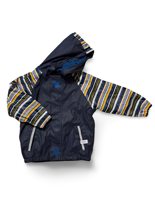 Regenjacke mit Kapuze und gestreiften Ärmeln - Gr. 98