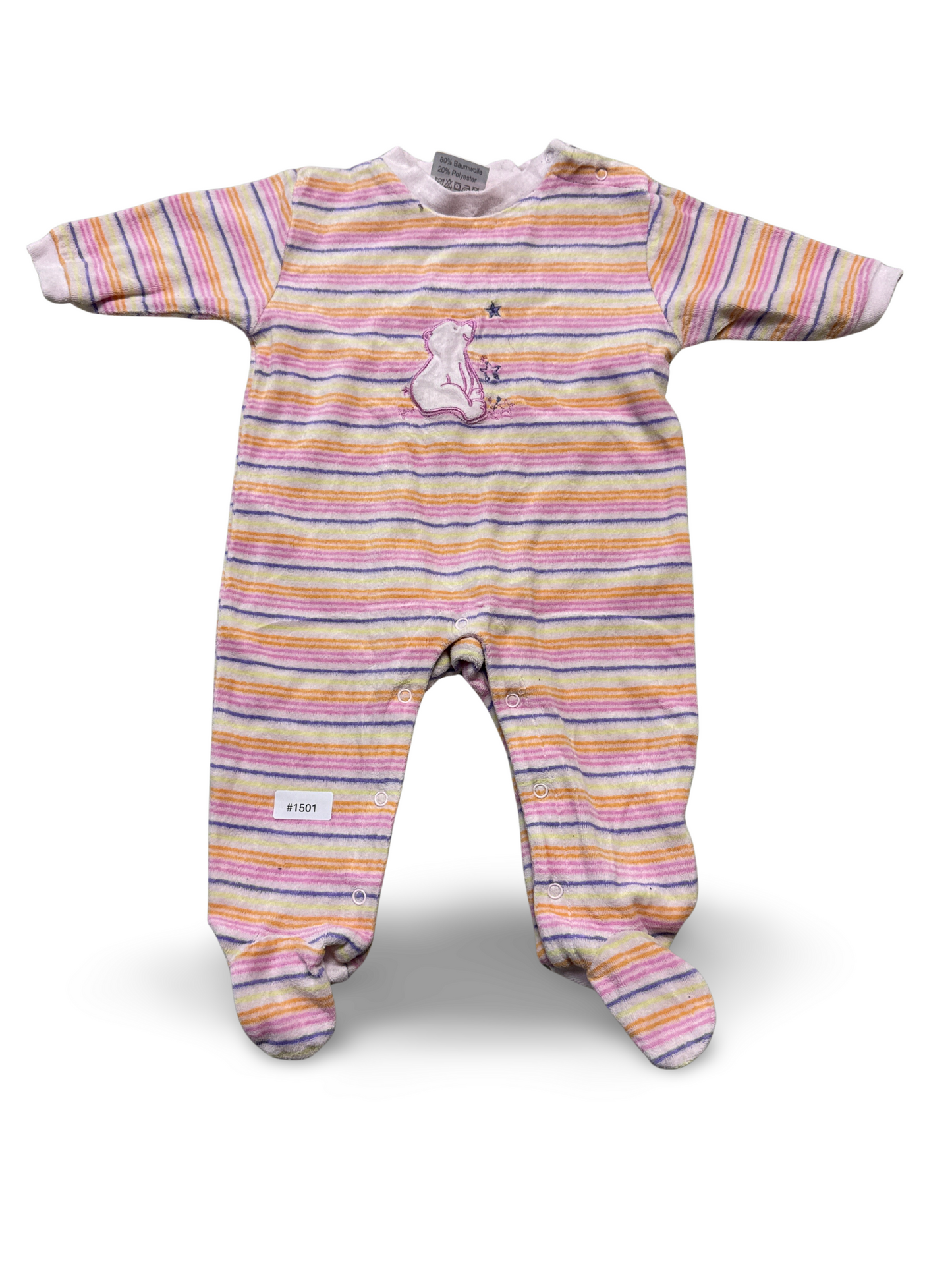 Gestreifter Strampler mit Fusschen und Bärchen - Gr. 62