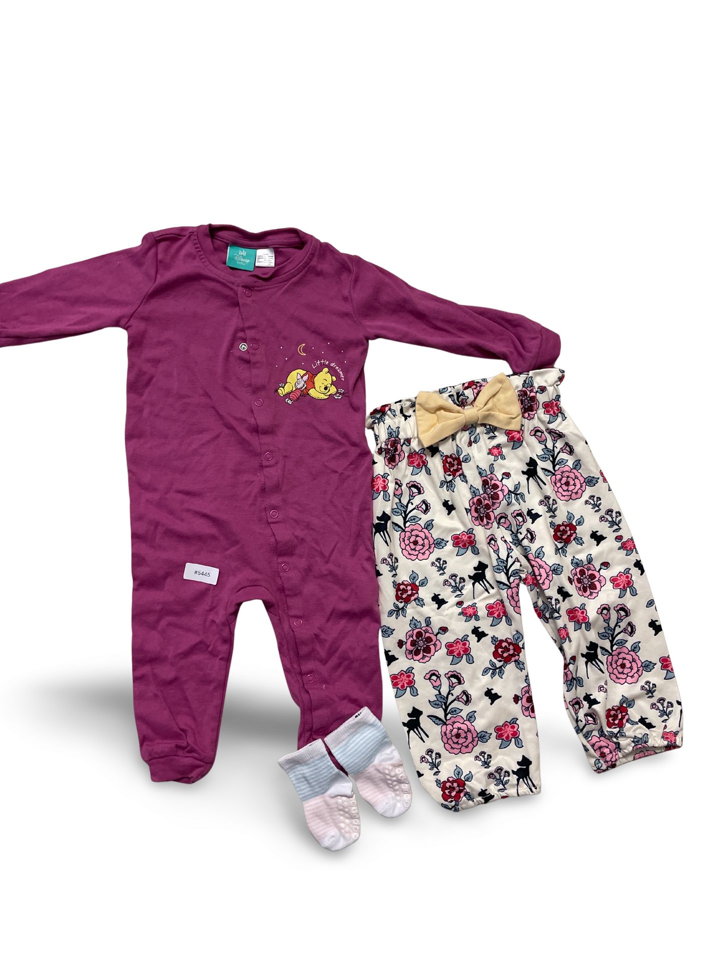 Strampler mit Winnie Puuh Motiv und florale Jogginghose - Gr. 74