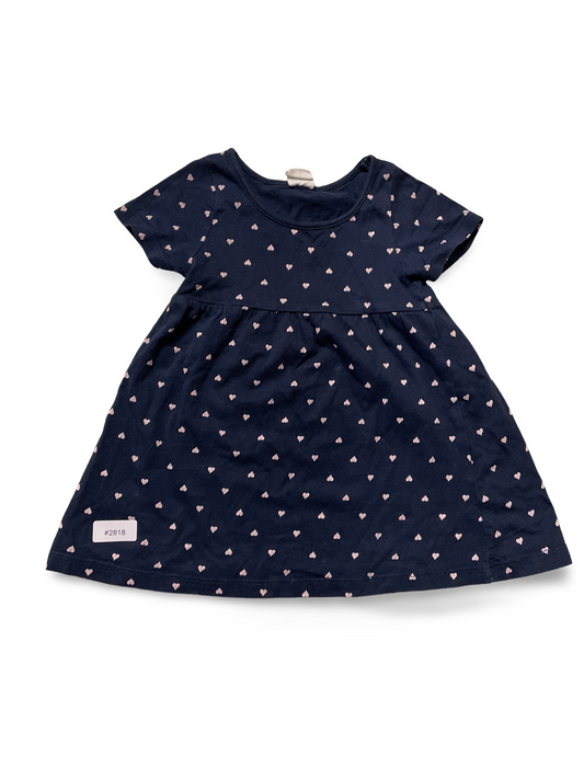 Dunkelblaues Kleid mit rosa Herzchen - Gr. 80