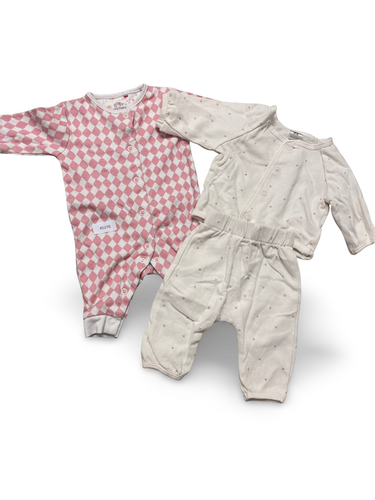 2er Bundle Strampler rosa Rautenmuster und creme gepunktet - Gr. 56