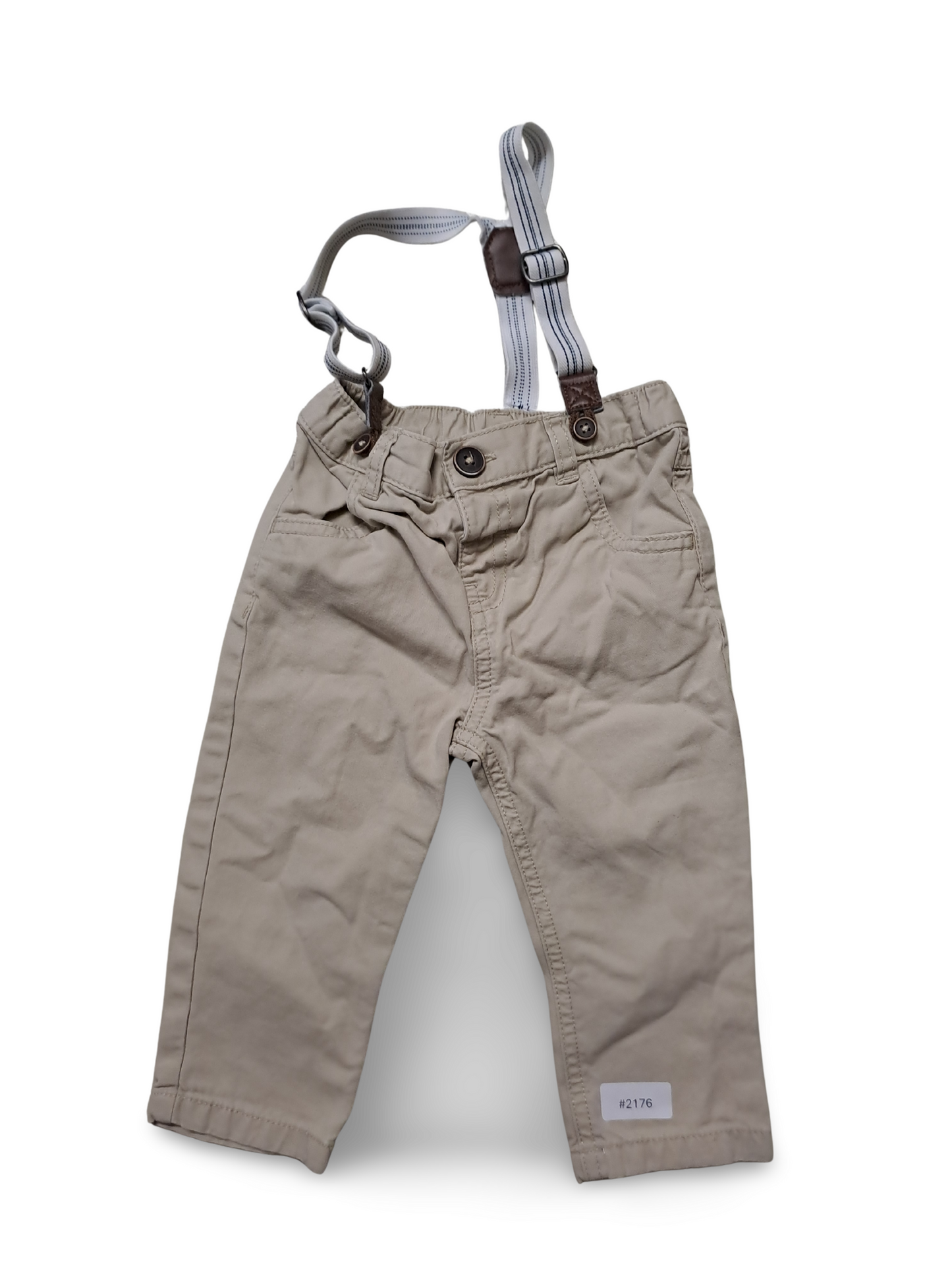 Beige Babyhose mit Hosenträgern - Gr. 74