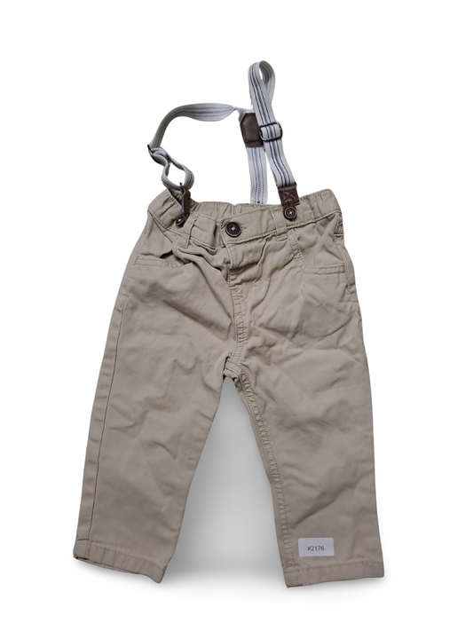 Beige Babyhose mit Hosenträgern - Gr. 74