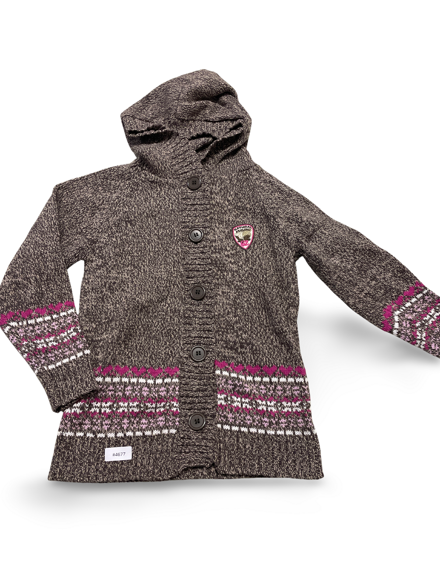 Kapuzenstrickjacke mit Knopfleiste - Gr. 128