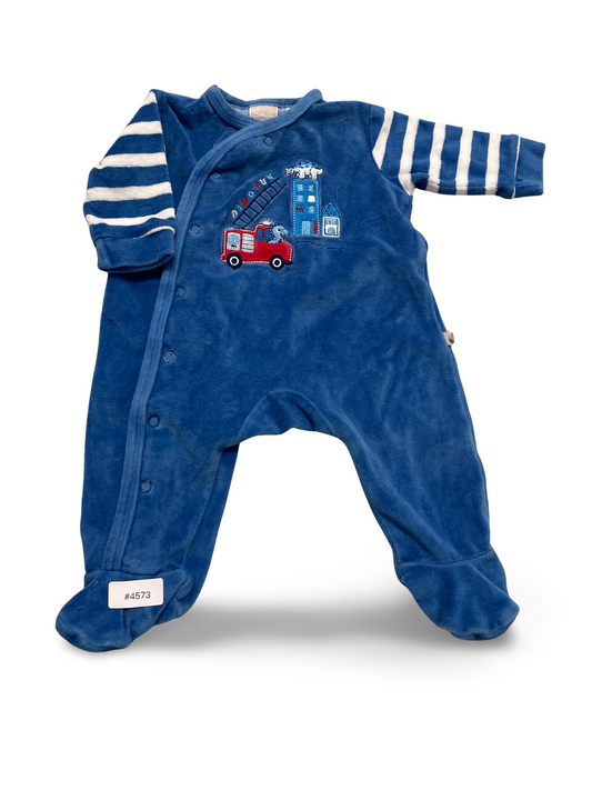 Blauer Strampler mit Feuerwehrmotiv - Gr. 56