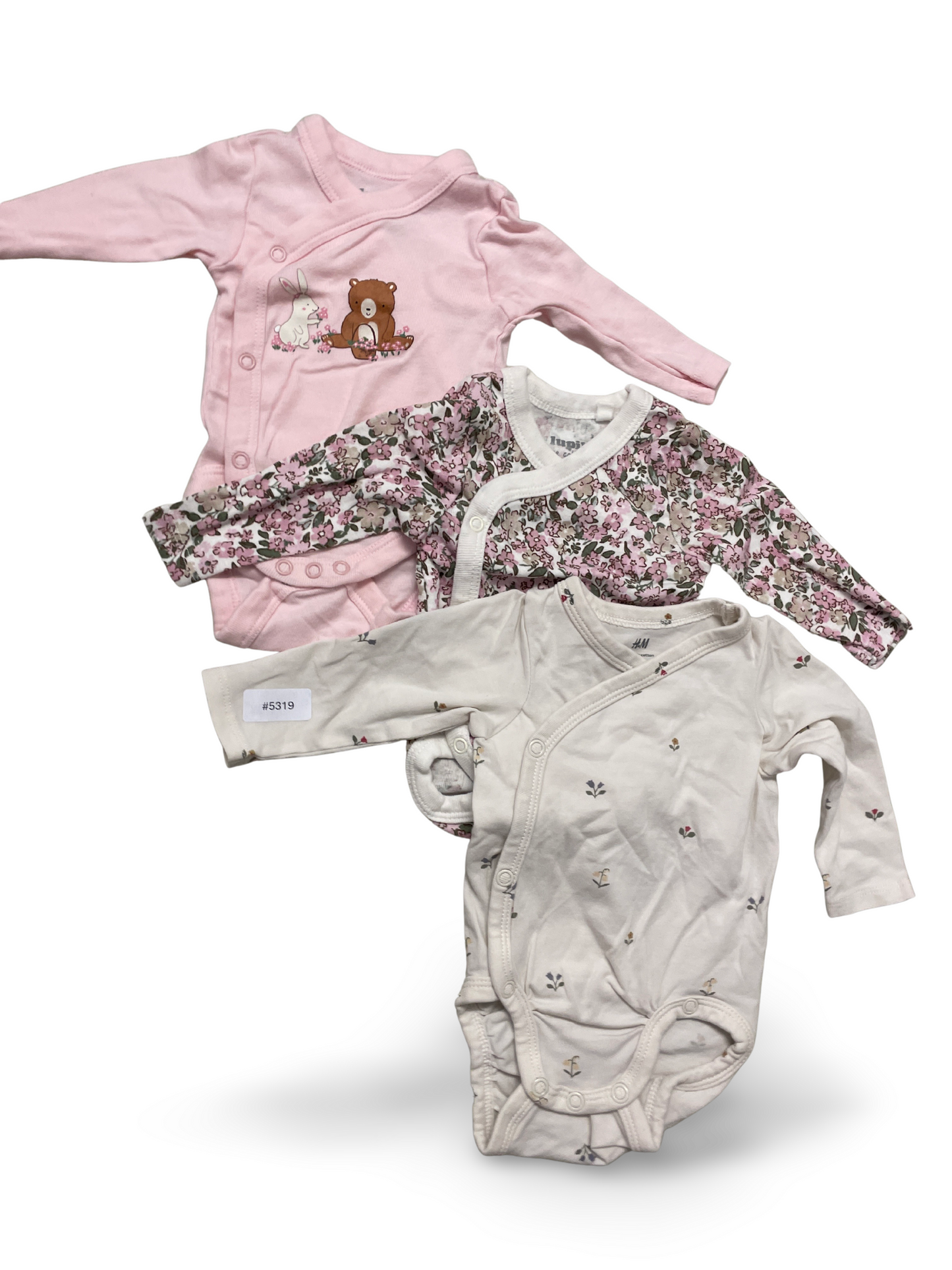 3er Bundle Strampler rosa, geblümt und creme mit Blumen und Tiermotiv - Gr. 50