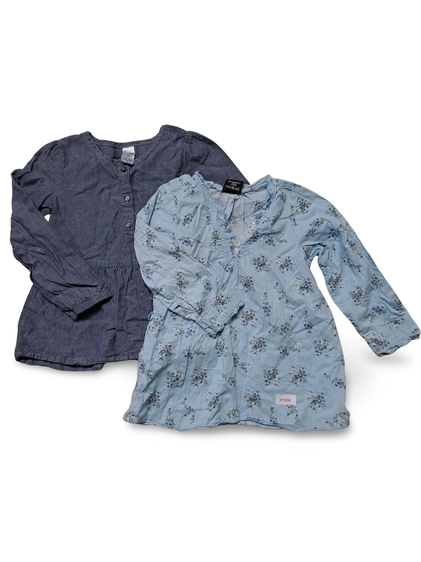 2er Bundle Langarm Tunika Jeansoptik und Hellblau mit Blumen - Gr. 98