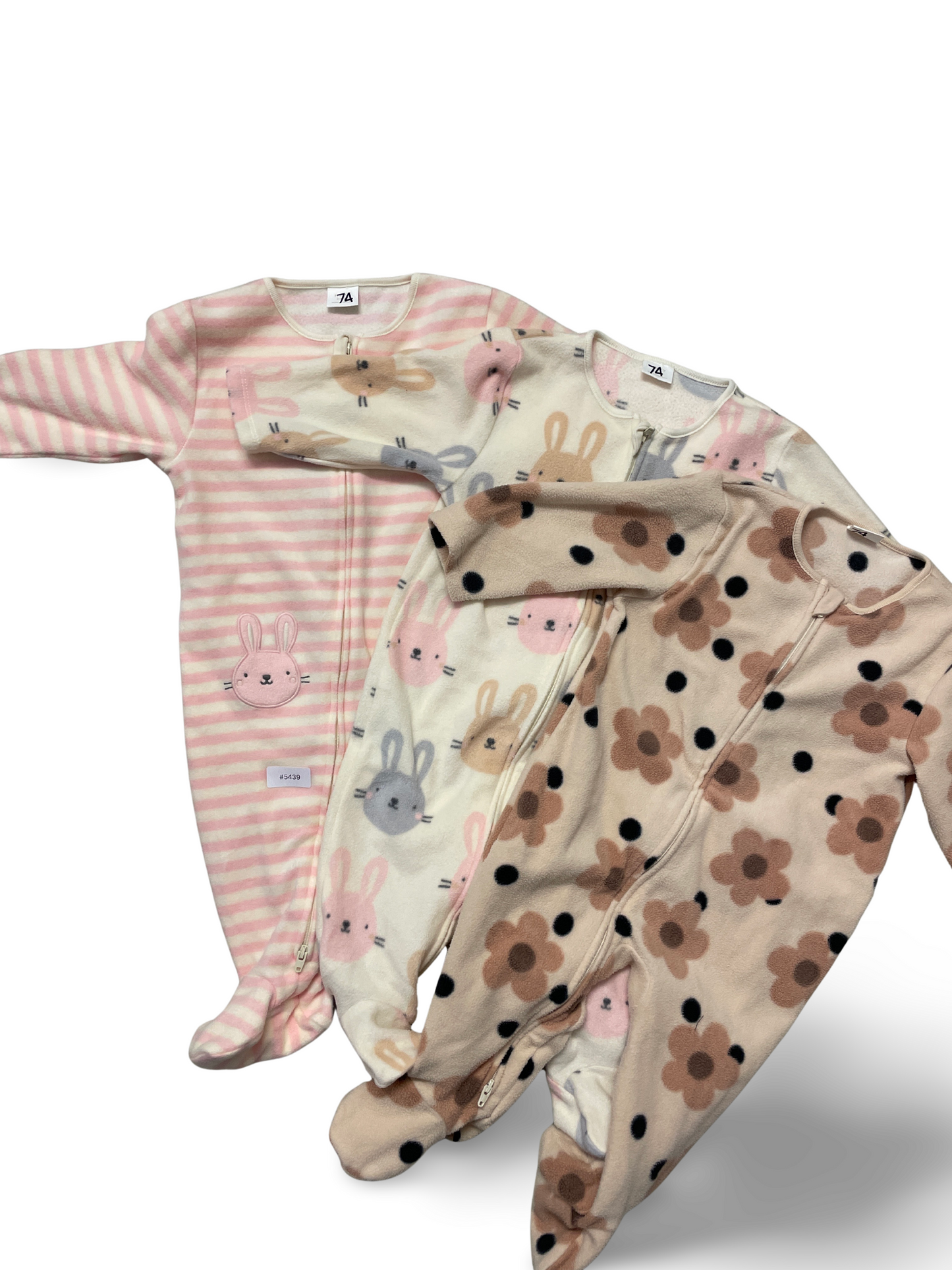 3er Bundle Strampler Pastell mit Hasen- und Blumenmuster - Gr. 74