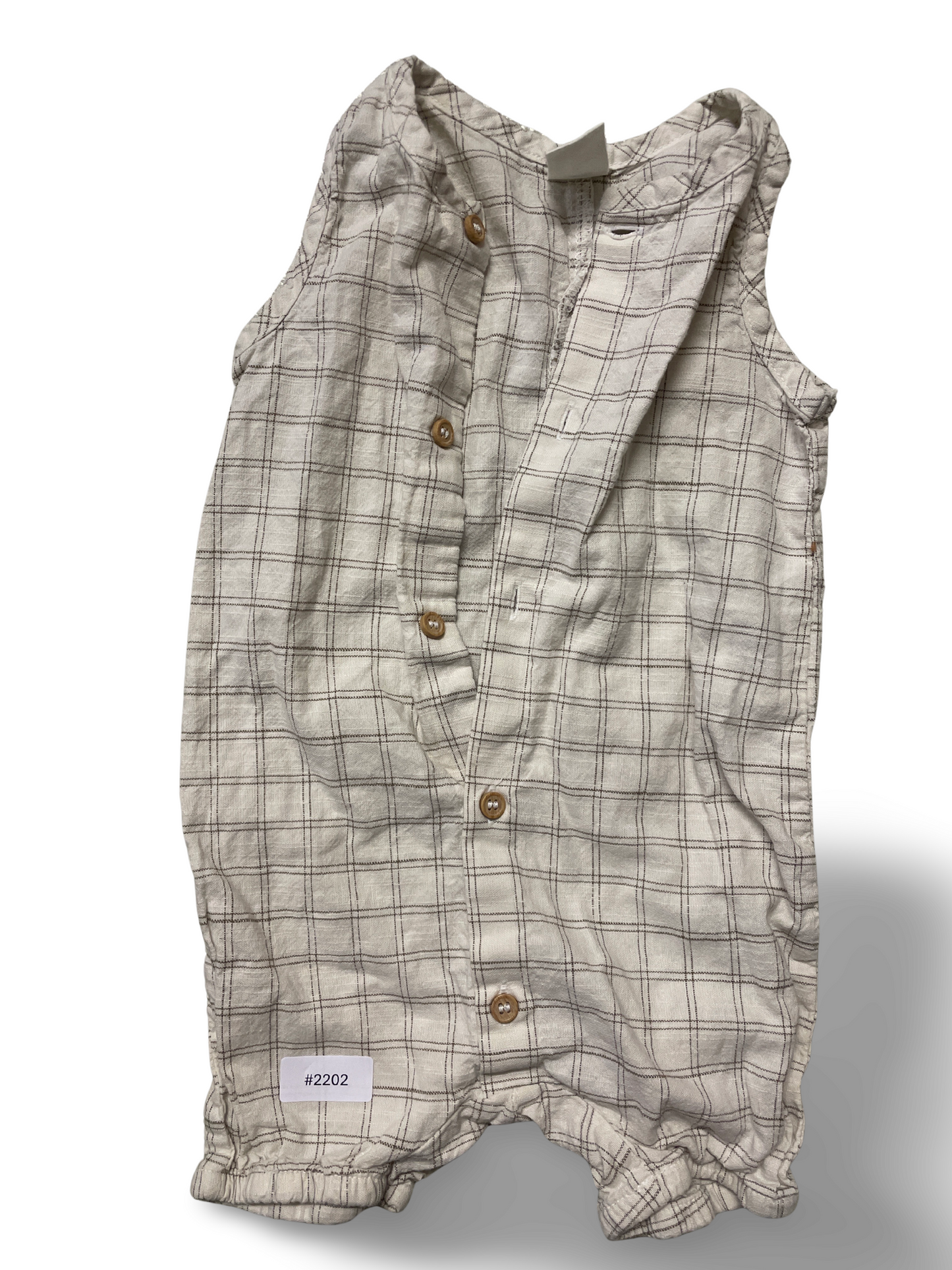 Ärmelloser karierter Strampler mit Knopfleiste - Gr. 68