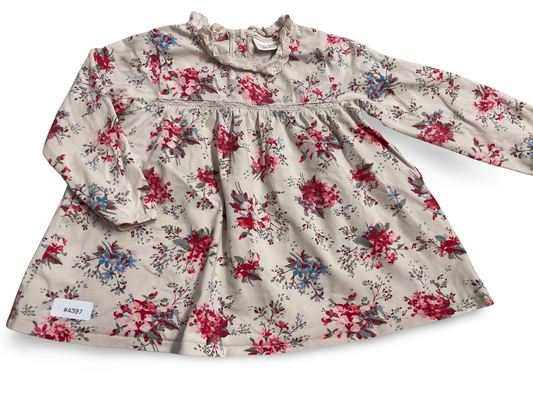 Langarm-Blumenkleid mit Rüschenkragen - Gr. 86