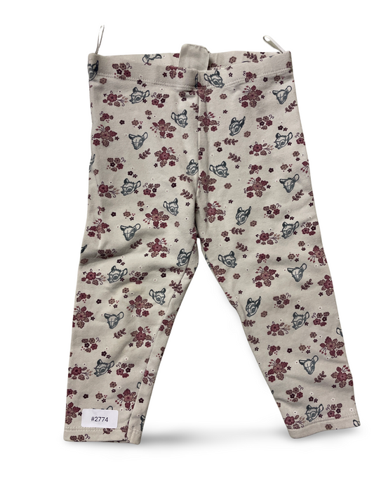 Beige Leggings mit Blumenprint und Rehgesichtern - Gr. 86