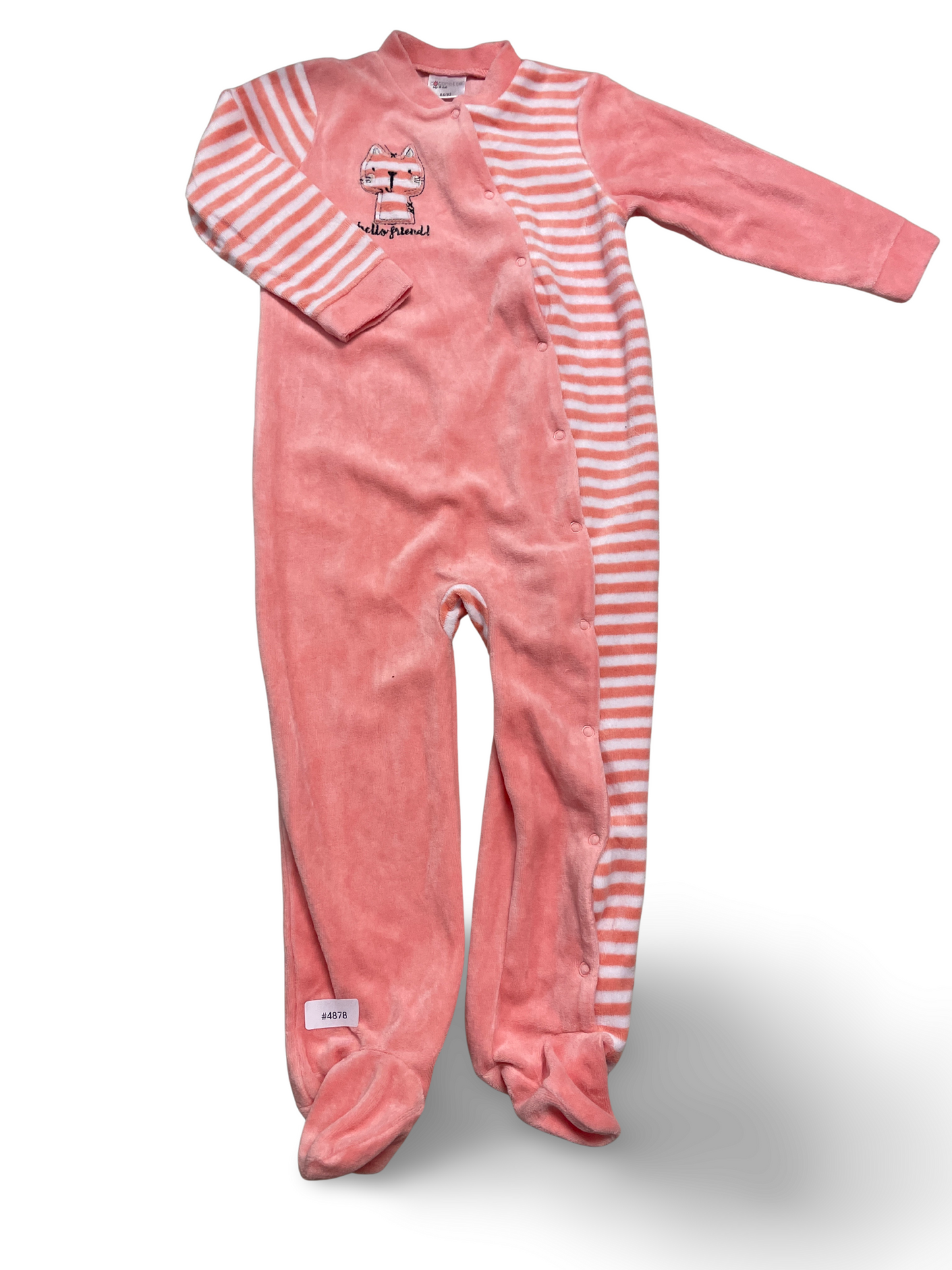 Strampler rosa-weiss geringelt mit Katzenmotiv - Gr. 86