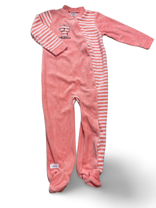 Strampler rosa-weiss geringelt mit Katzenmotiv - Gr. 86