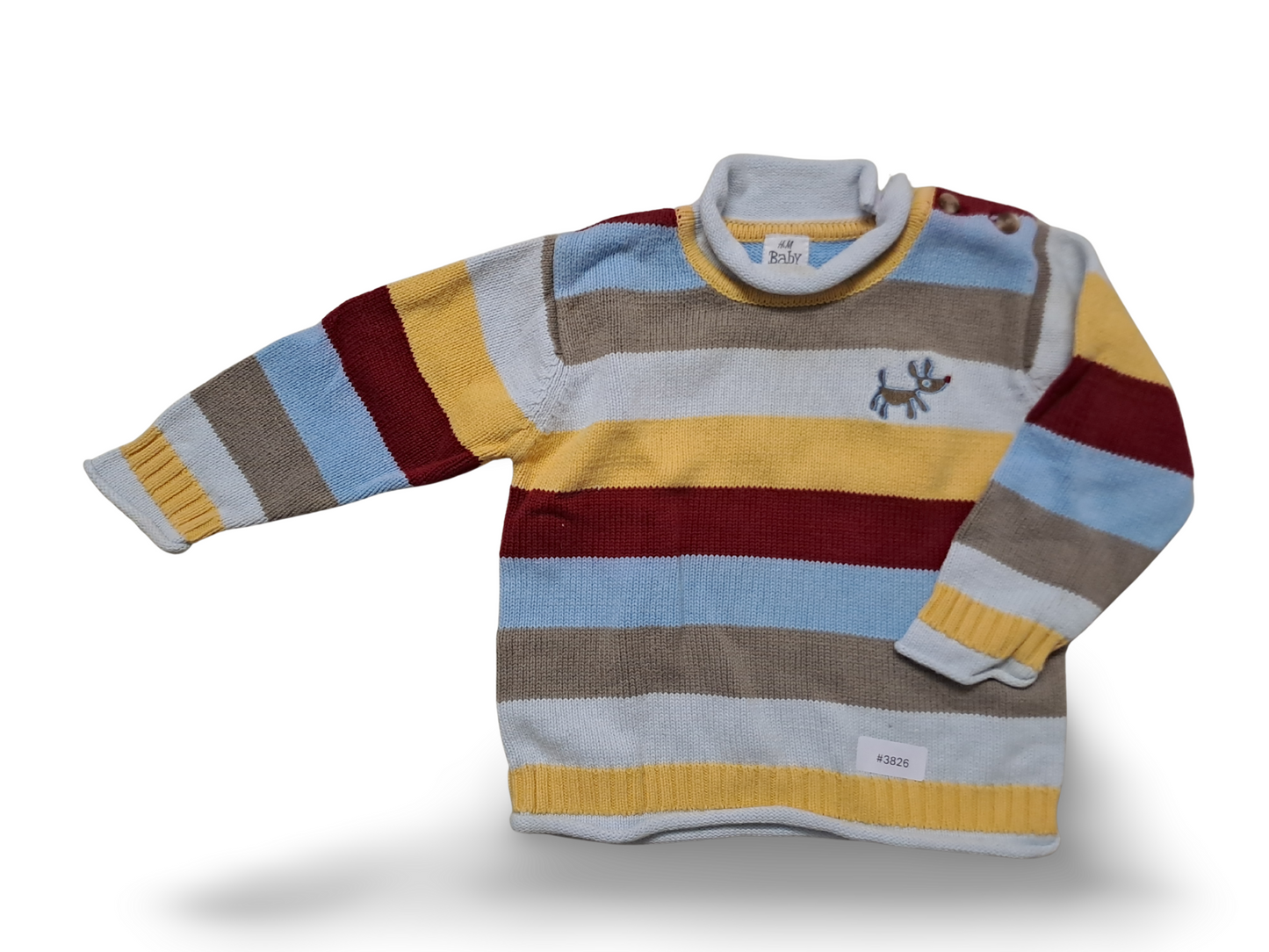 Gestreifter Strickpullover mit Hundemotiv - Gr. 80